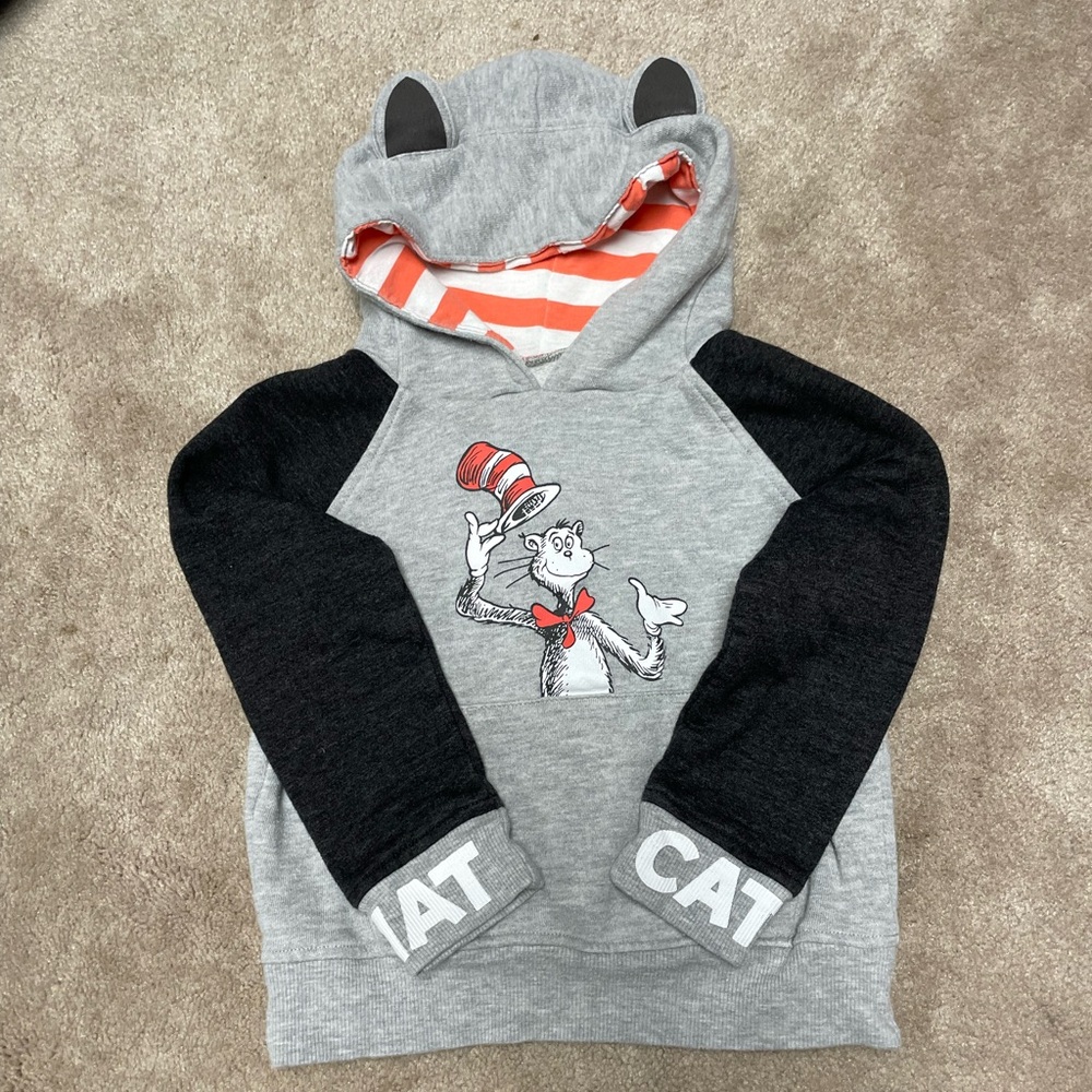 Gray and Black Dr. Seuss Cat in the Hat Hoodie - Size 4T